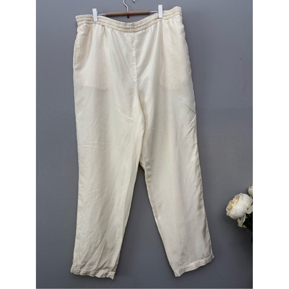 Vintage 100% Silk Wide Leg Pants Cream Ivory High Waist Slouchy Trouser XL - Picture 2 of 10